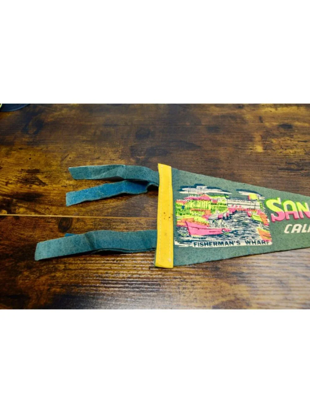 Vintage San Francisco Fishermans Wharf Souvenir Felt Pennant damaged 11 inches